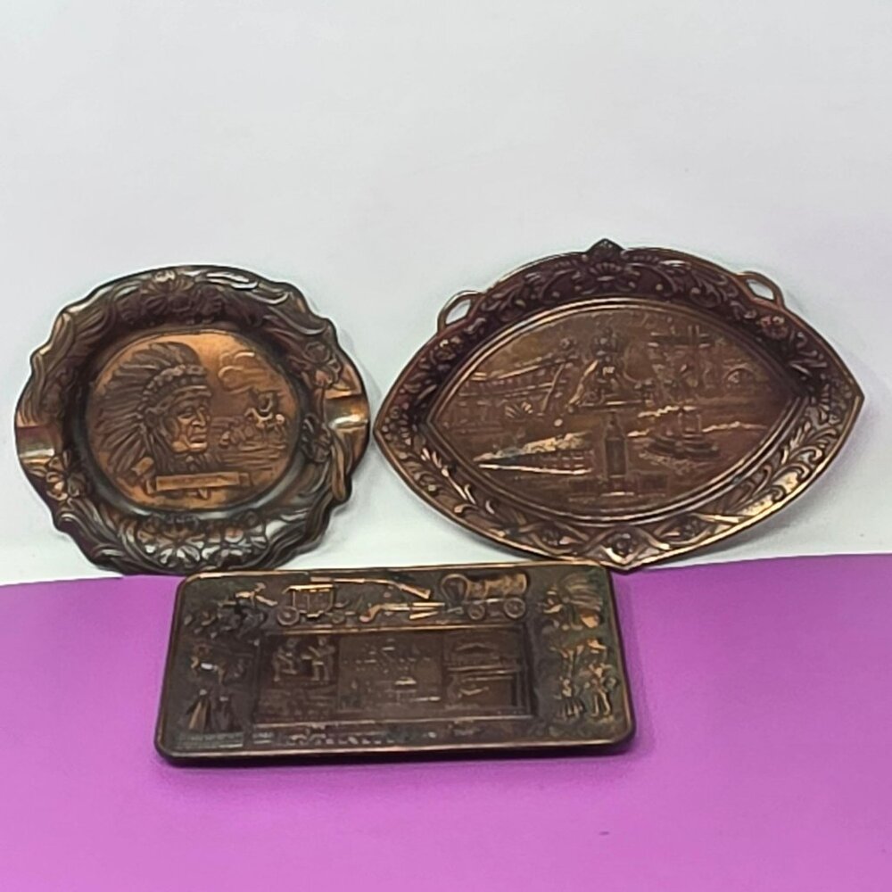 Vintage Copper‎ Trays/Ashtray Featuring  Harrisburg PA New Orleans & New Mexico